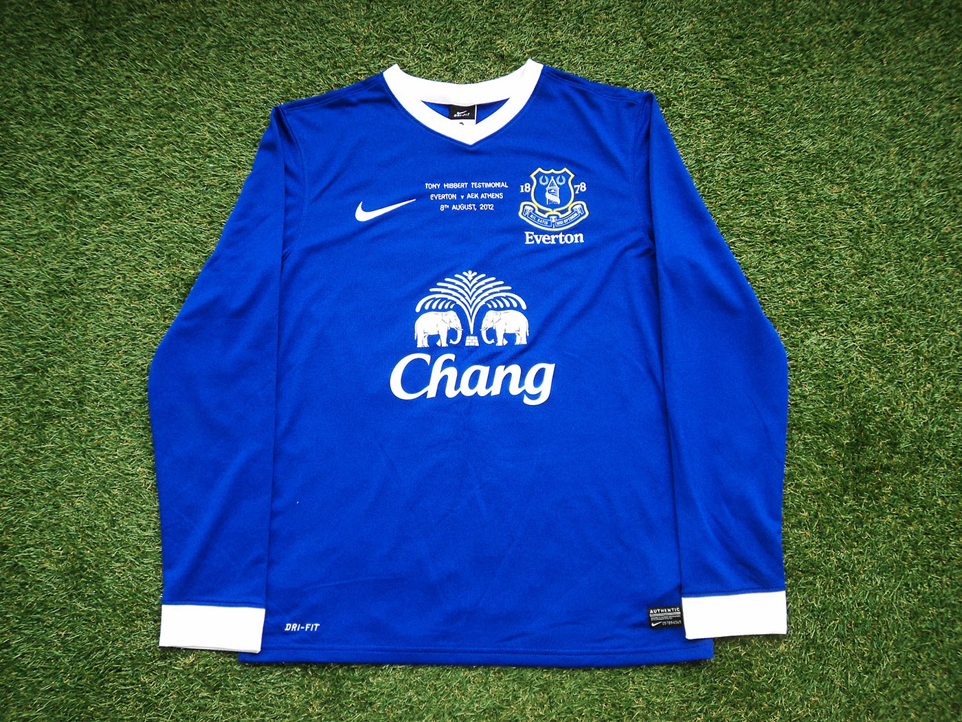 2012-2013 Everton LS match worn Tony Hibbert Testimonial home shirt Nr18 Neville vs AEK Athens - Medium