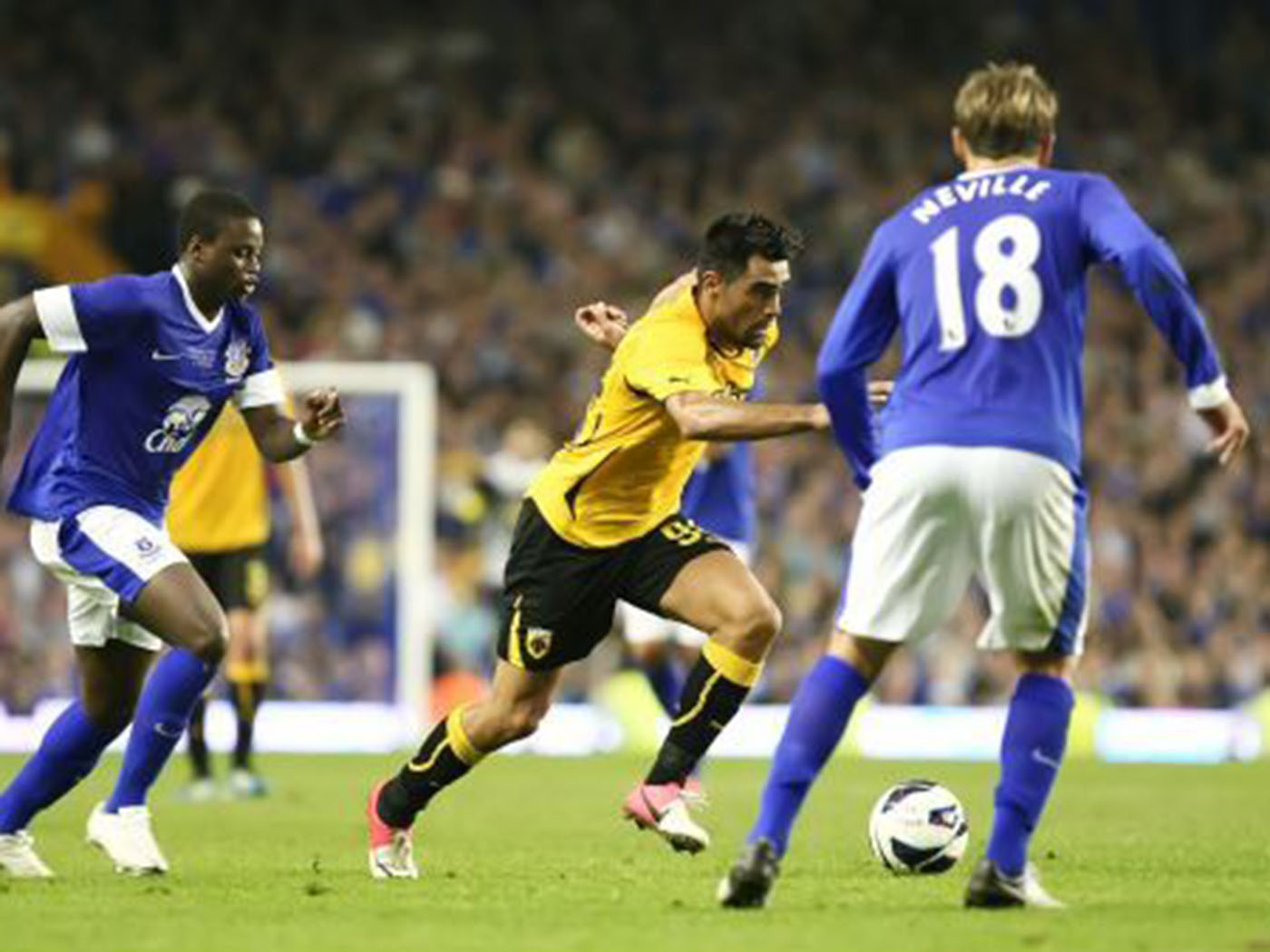 2012-2013 Everton LS match worn Tony Hibbert Testimonial home shirt Nr18 Neville vs AEK Athens - Medium