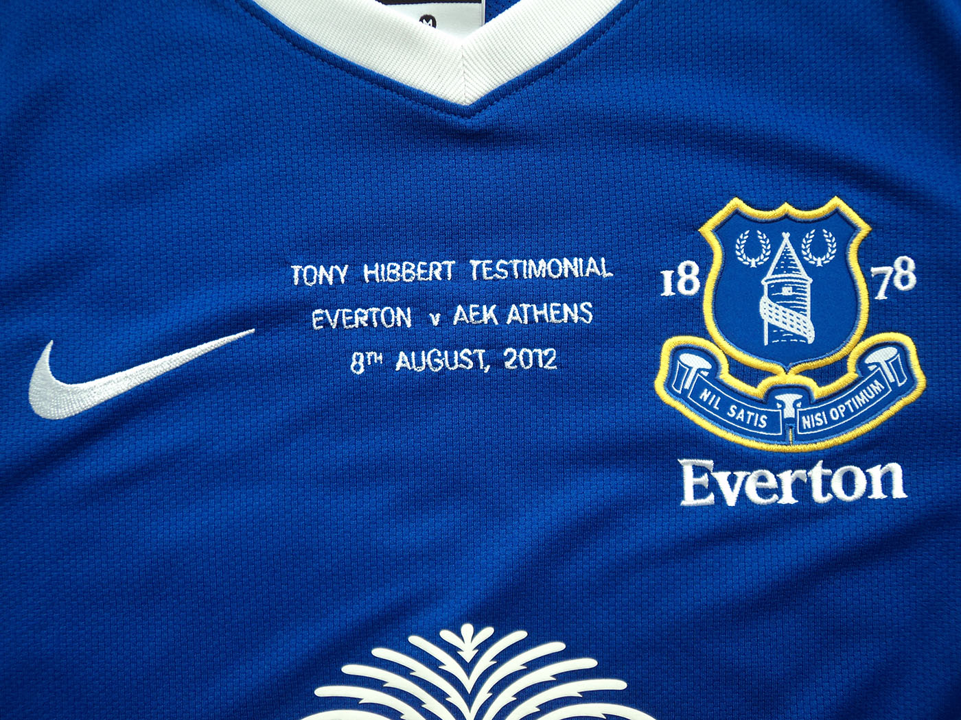2012-2013 Everton LS match worn Tony Hibbert Testimonial home shirt Nr18 Neville vs AEK Athens - Medium