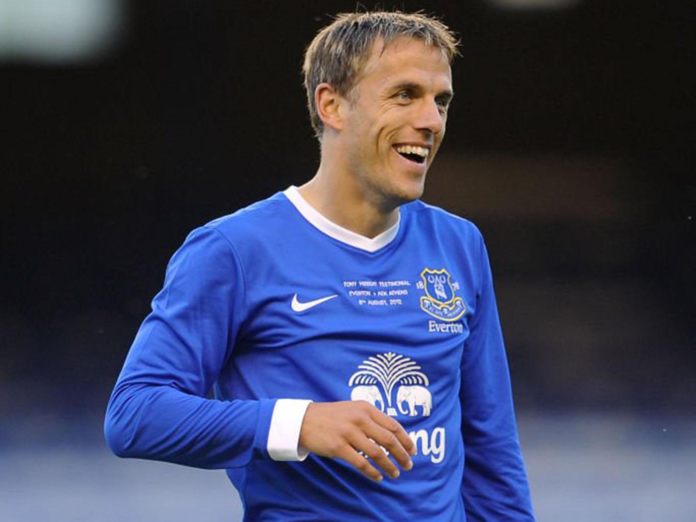 2012-2013 Everton LS match worn Tony Hibbert Testimonial home shirt Nr18 Neville vs AEK Athens - Medium